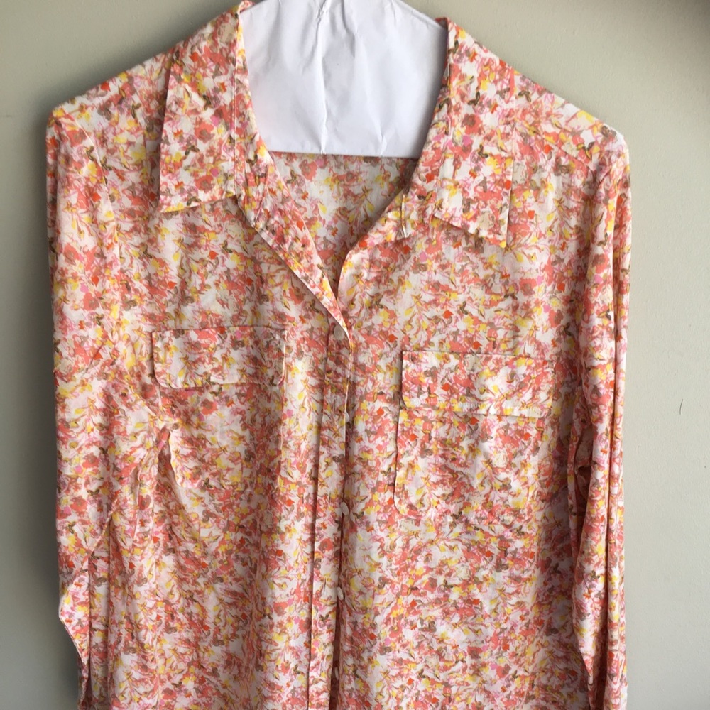 Ann Taylor LOFT Coral Floral Button Down